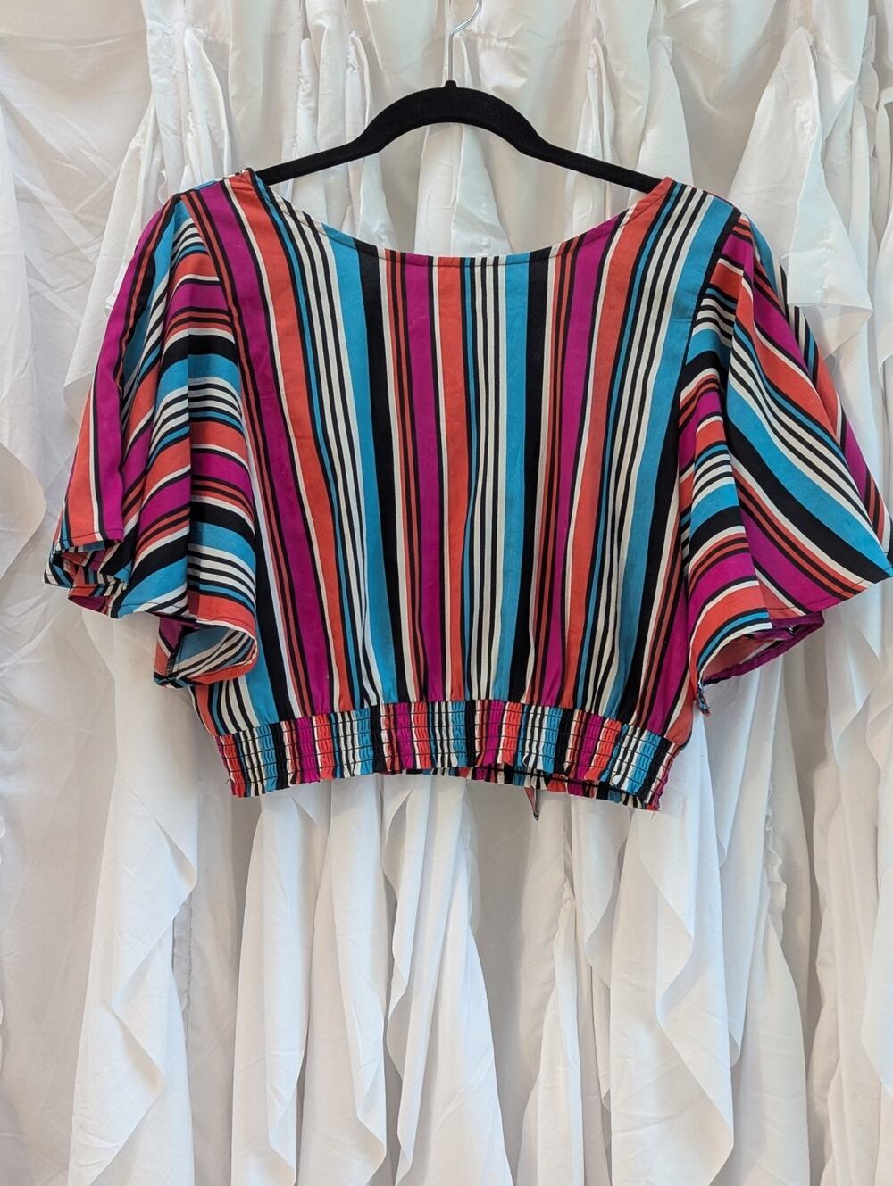 True Destiny Boho Multicolor Striped Cape Sleeve Crop Top Size M Festival